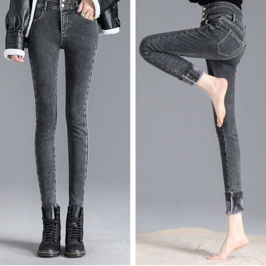 2x Fleece Jeans Leggings