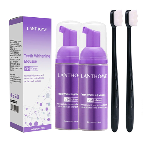 Teeth Whitening & Health Pack (2x Lanthome Teeth Whitening Mousse + 2x Nano Toothbrush)